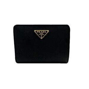 Prada Bi fold Wallet Saffiano Leather Triangle Logo Black